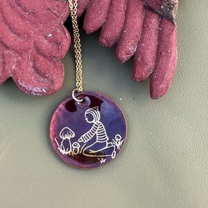 Vintage Jules Perrier mushroom foraging, mushrooming pendant